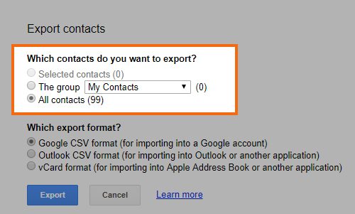 Choose the Options to Export